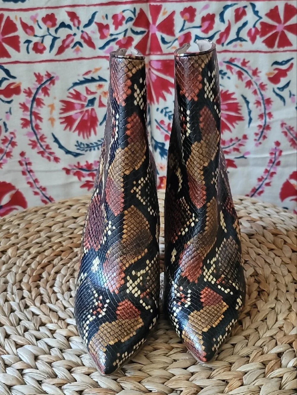 Steve Madden Black and Brown Snake-Print Ankle Boots